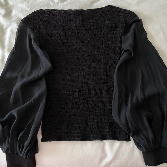 Giorgio Armani Collezioni Black Smocked Blouse with Sheer Sleeves 40 - Picture 3 of 5